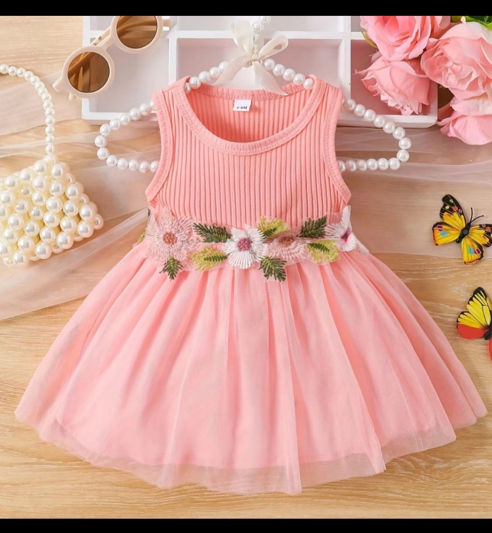 3-6 M   Dress, Ribbed Sleeveless Dress, Infant  Clothing For Summer/Spring,