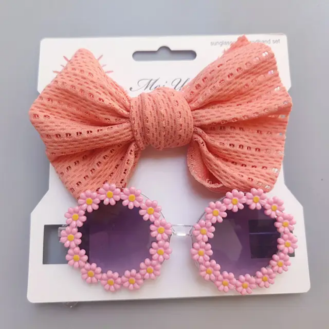 Hot Selling Cute Children's Sunglasses Headband Set, Flower Sunglasses Hollow Bow Hair Band Two-Piece Set For Comfort