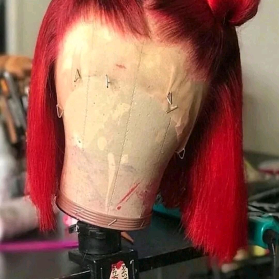 10 inches Red Bob Wig Human Hair Straight  Short Bob Lace Front. Red Bob Wig 180% Density.