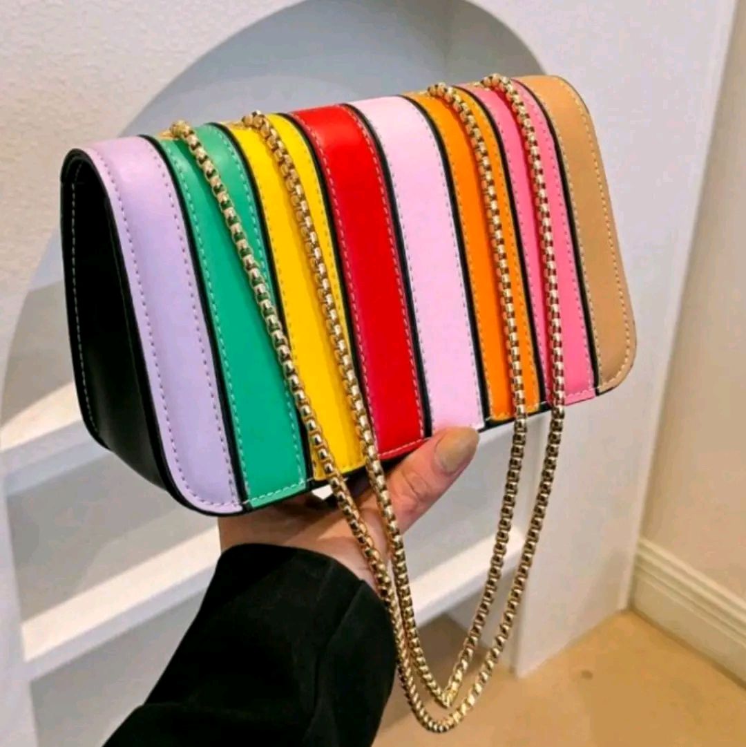Casual Rainbow Joint Square Bag, Fashion Personality All-Match Chain Shoulder Messenger Bag, Trendy Rainbow Bag, Trendy Colorful Purse For Women