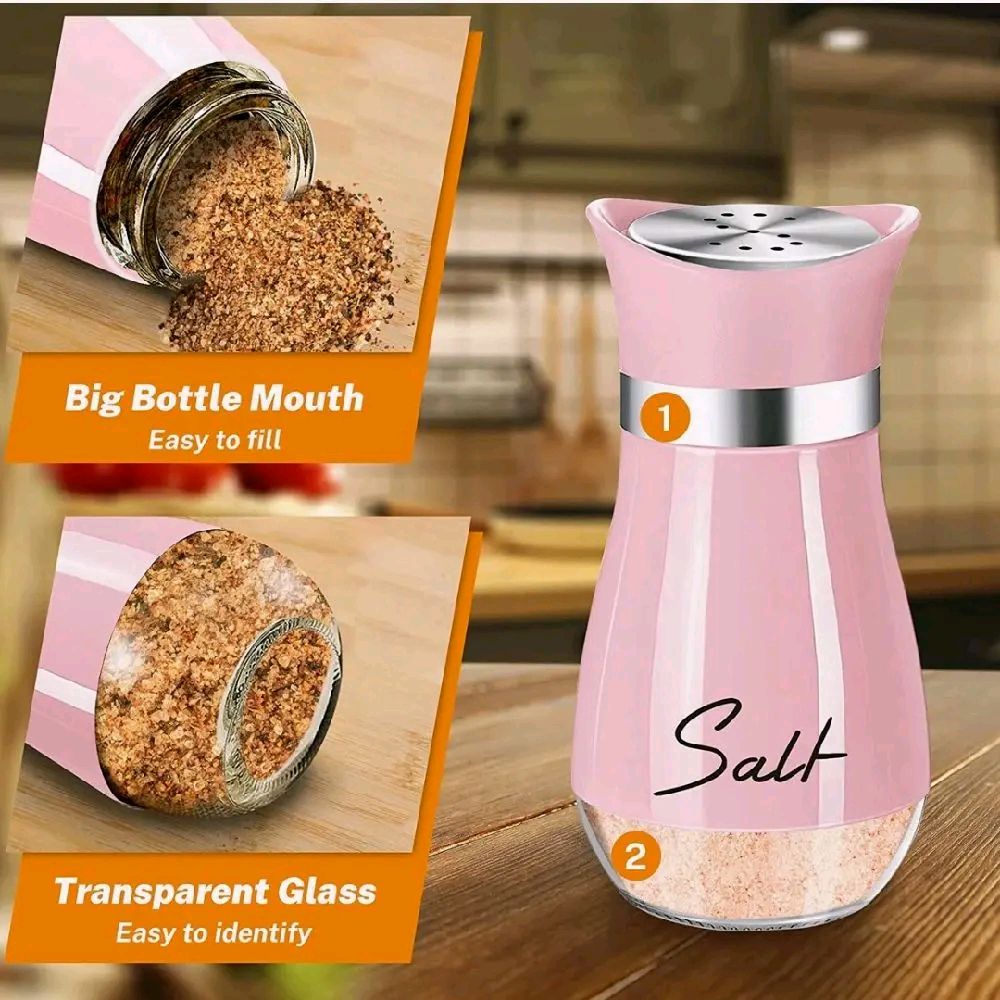 2Pcs Salt And Pepper Shakers Set,4 Oz Glass  Bottom Salt Pepper Shaker With Stainless S.