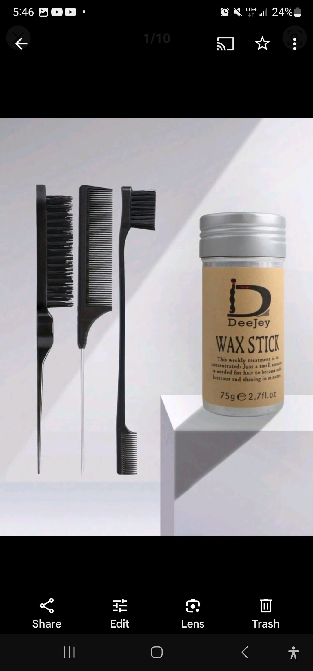 4-Piece Set Hair Wax Stick, Edge Brush, Hair Tail Comb , Hair Wax Stick For Wig, Hair Smooth Stick For Edge Control Of Hair Styling, For Weaving Hair