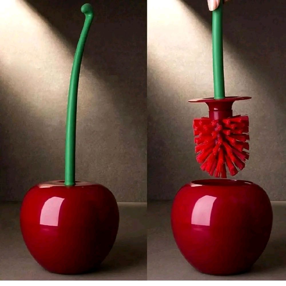 Modern Cherry Shaped ABS Toilet Brush - 1pc for Home Use with Green Handle