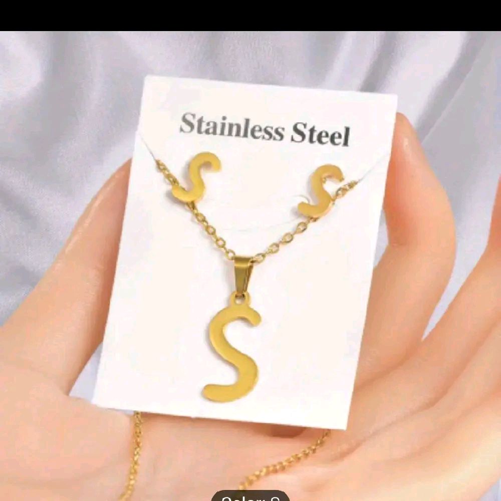 Stainless Steel  Pendant Necklace Set European and American New Style Ear Studs Letter Necklace Two-piece Set Accessories Shopping security Safe Payment Options Secure privacy Secure logistics