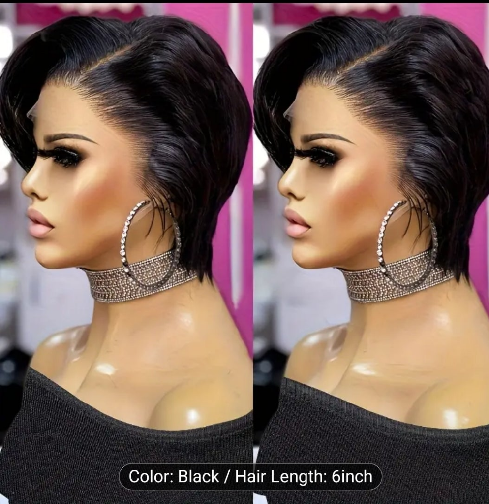 Elegant Pixie Cut Lace Front Wig for Women, 6inch 4# 99J, Natural Black 1b, Brazilian Virgin Human Hair, BrElegant Pixie Cut Lace Front Wieathable & Lightweight, Body Wave, 150% Density, Side Part & Bangs, All Ethnicities, Perfect for Daily Wear & Cosplay