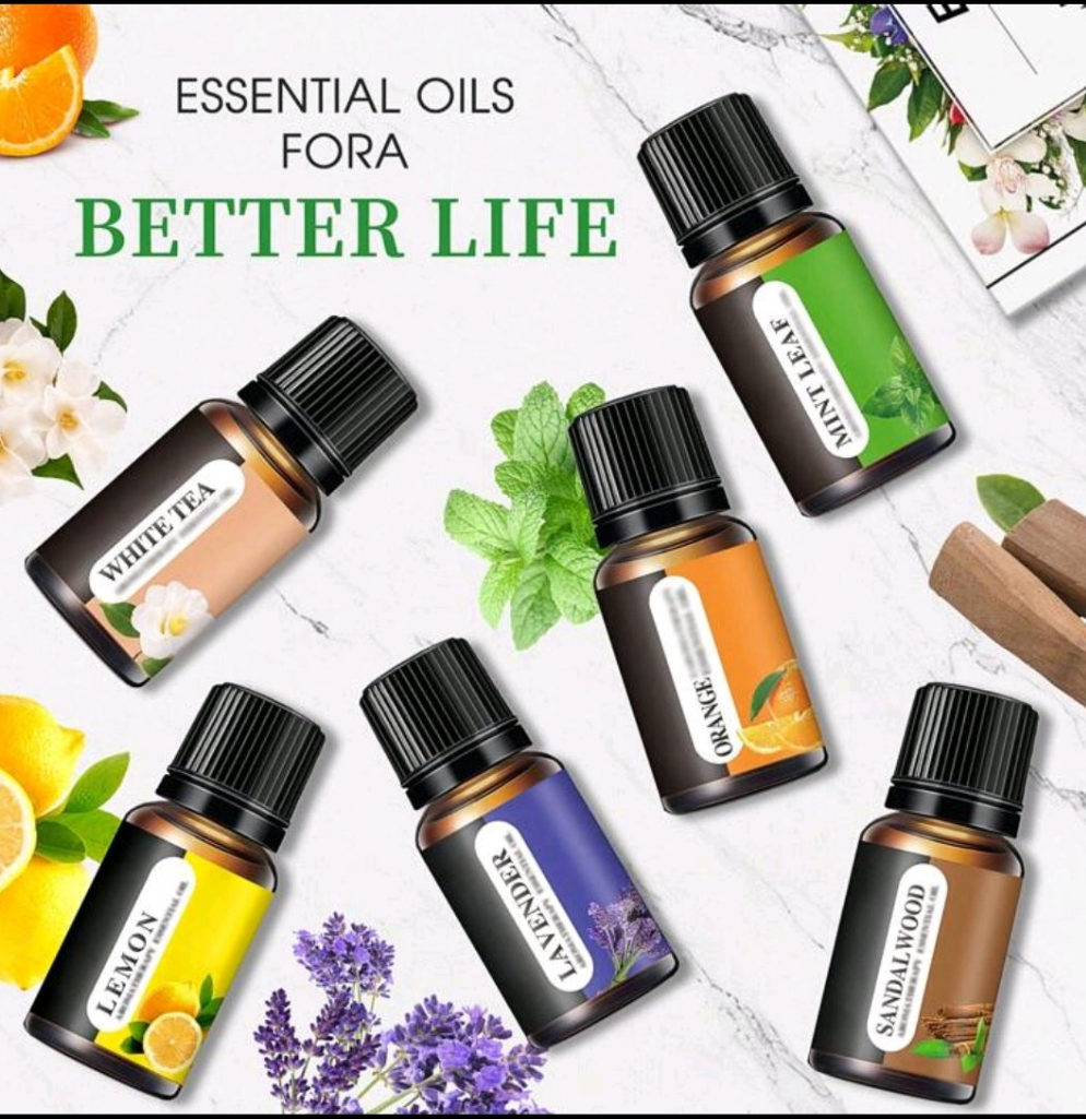 Essential Oil Set (6*0.34oz), 6 Aromatherapy Oil Gift Sets For Home Care, Reed Diffuser Oils, Fragrance, Aromatherapy, Humidifiers Lavender, Lemon, Orange, Peppermint, White Tea, Sandalwood