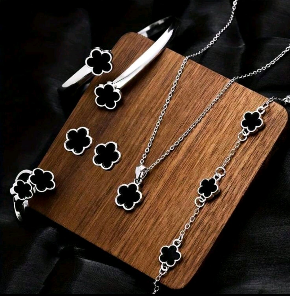 Znice 6pcs/Set Clover Lucky Charm Bracelet & Necklace Jewelry Set, Suitable For Daily Wear & Gatherings