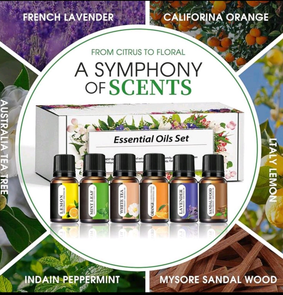 Essential Oil Set (6*0.34oz), 6 Aromatherapy Oil Gift Sets For Home Care, Reed Diffuser Oils, Fragrance, Aromatherapy, Humidifiers Lavender, Lemon, Orange, Peppermint, White Tea, Sandalwood
