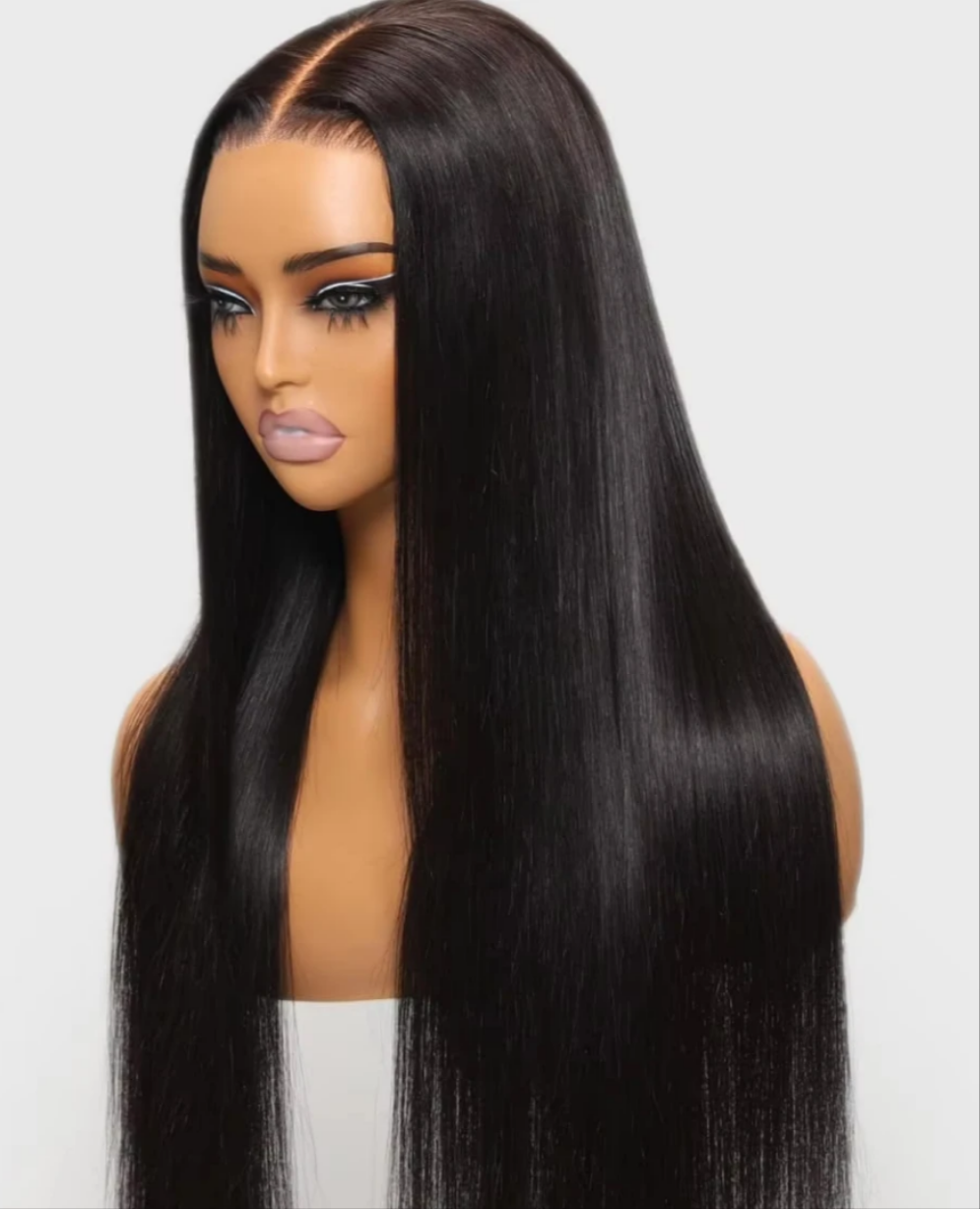 32 inchesAliwig   Seamless glueless wigs ..Natural  Straight Black Human Hair  Lace Front, 180% Density..