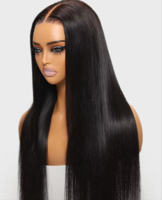 32 inchesAliwig   Seamless glueless wigs ..Natural  Straight Black Human Hair  Lace Front, 180% Density..