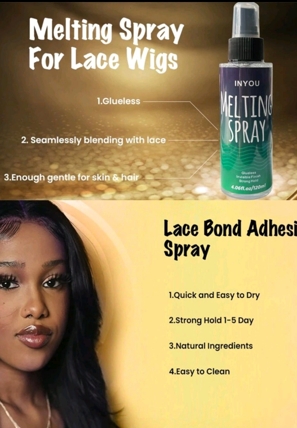Lace Melting Spray And Holding Spray(4.06oz), Extreme Hold Melting Spray For Lace Wigs, Glueless, Strong Natural Finishing Hold, Dries Quickly, Wig Melting Spray & Hair Adhesive For Wigs