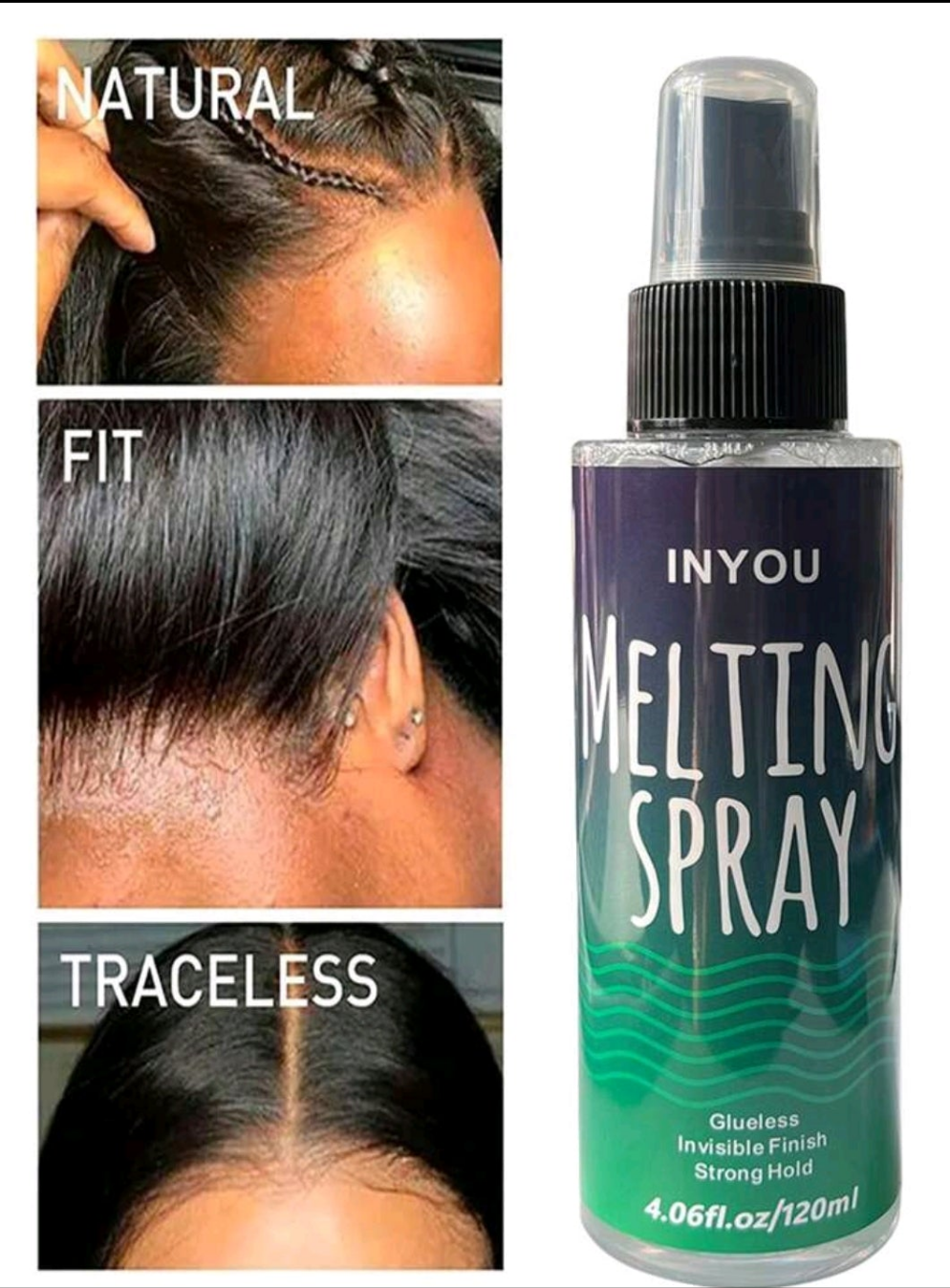 Lace Melting Spray And Holding Spray(4.06oz), Extreme Hold Melting Spray For Lace Wigs, Glueless, Strong Natural Finishing Hold, Dries Quickly, Wig Melting Spray & Hair Adhesive For Wigs