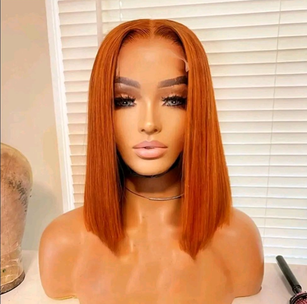 14 inches bob wig human hair 100%13×4 lace front human hair Wigs Ginger Orange Brazilian bone straight lace front wigs .