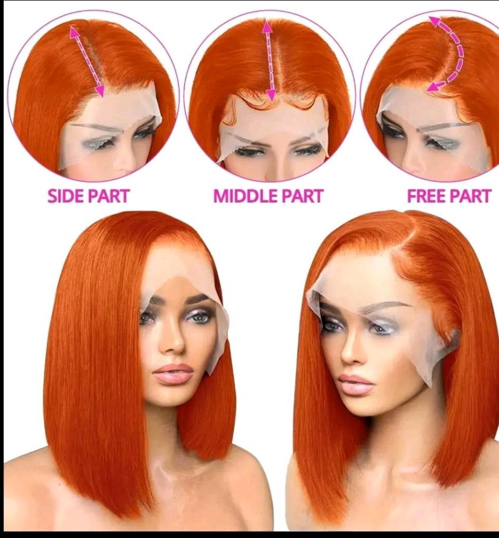 14 inches bob wig human hair 100%13×4 lace front human hair Wigs Ginger Orange Brazilian bone straight lace front wigs .