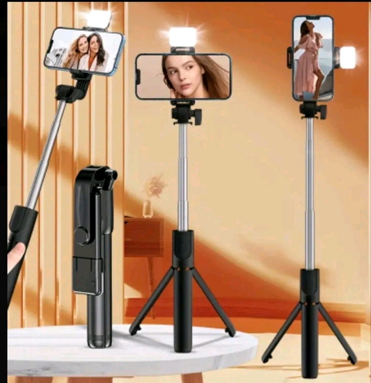 360-Degree Rotation Selfie Stick Tripod With Phone Stabilizer Plus Fill Light - Wireless, Battery Powered, Portable Tool For Outdoor Travel, Live Streaming, And Mini Selfies - Non-Rechargeable Button Battery, ≤36V Operating Voltage