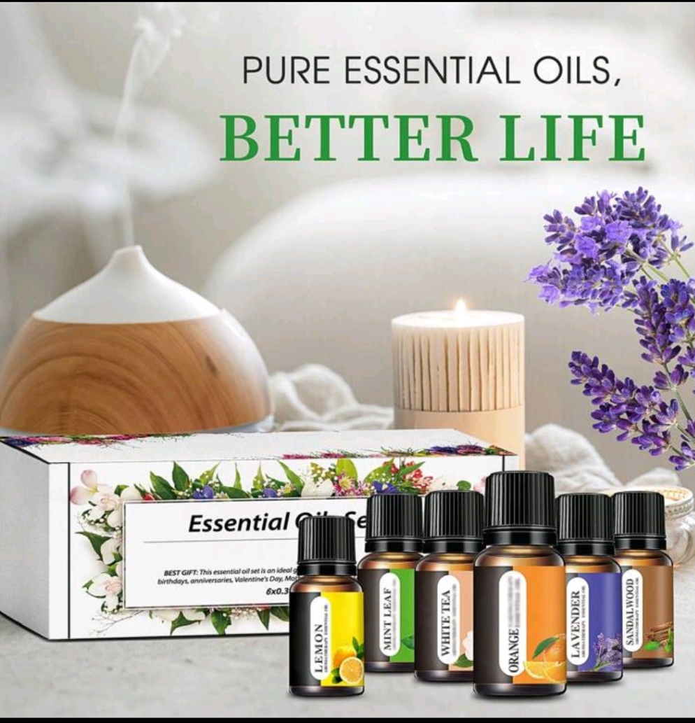 Essential Oil Set (6*0.34oz), 6 Aromatherapy Oil Gift Sets For Home Care, Reed Diffuser Oils, Fragrance, Aromatherapy, Humidifiers Lavender, Lemon, Orange, Peppermint, White Tea, Sandalwood