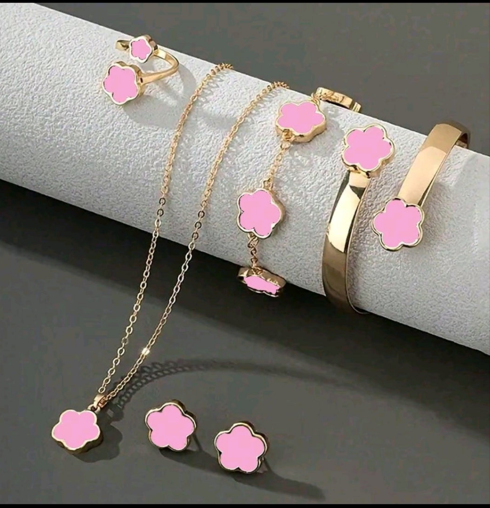Znice 6pcs/Set Clover Lucky Charm Bracelet & Necklace Jewelry Set, Suitable For Daily Wear & Gatherings