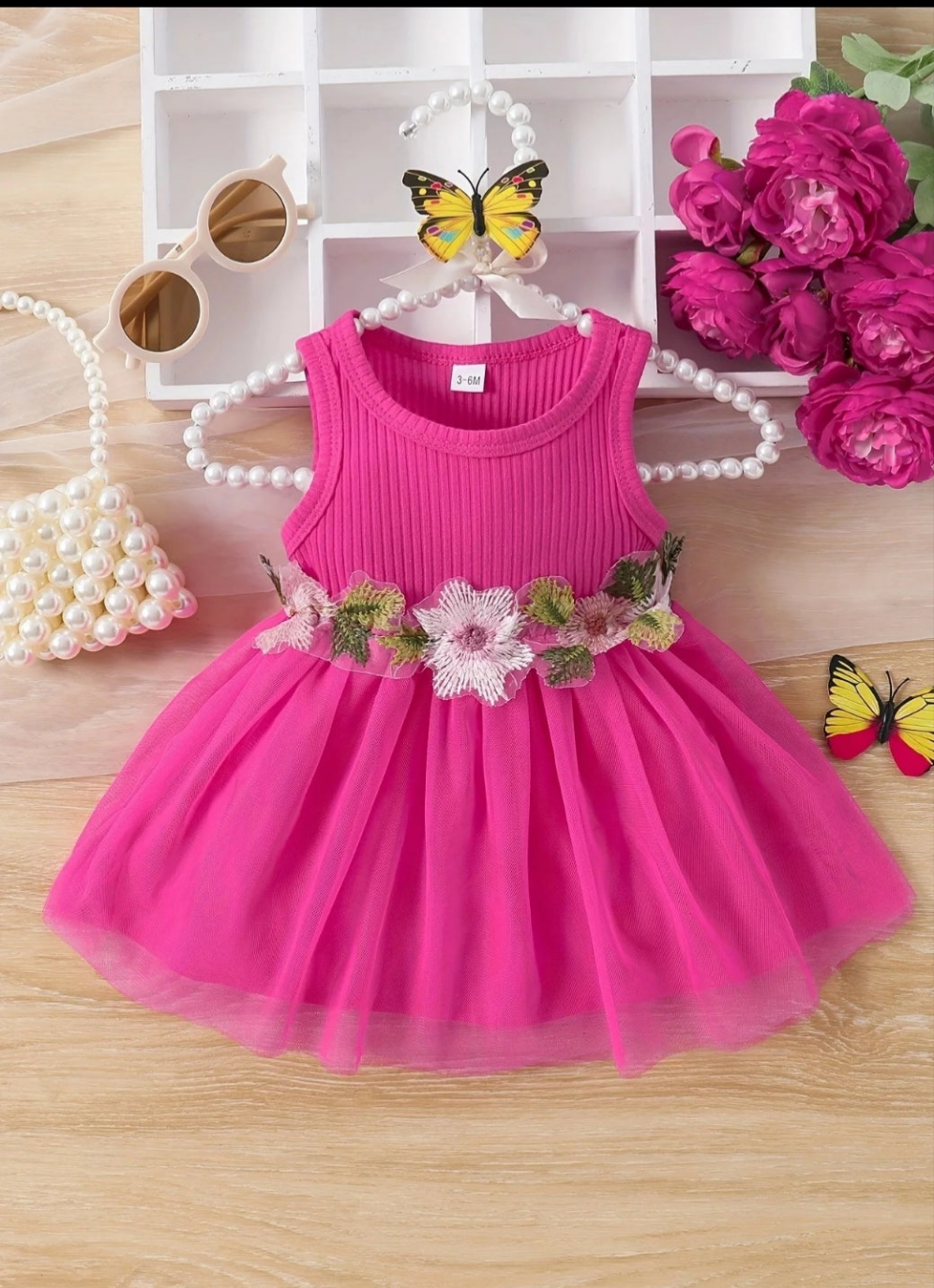 3-6 M   Dress, Ribbed Sleeveless Dress, Infant  Clothing For Summer/Spring,