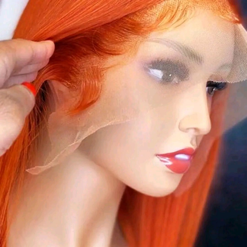 14 inches bob wig human hair 100%13×4 lace front human hair Wigs Ginger Orange Brazilian bone straight lace front wigs .