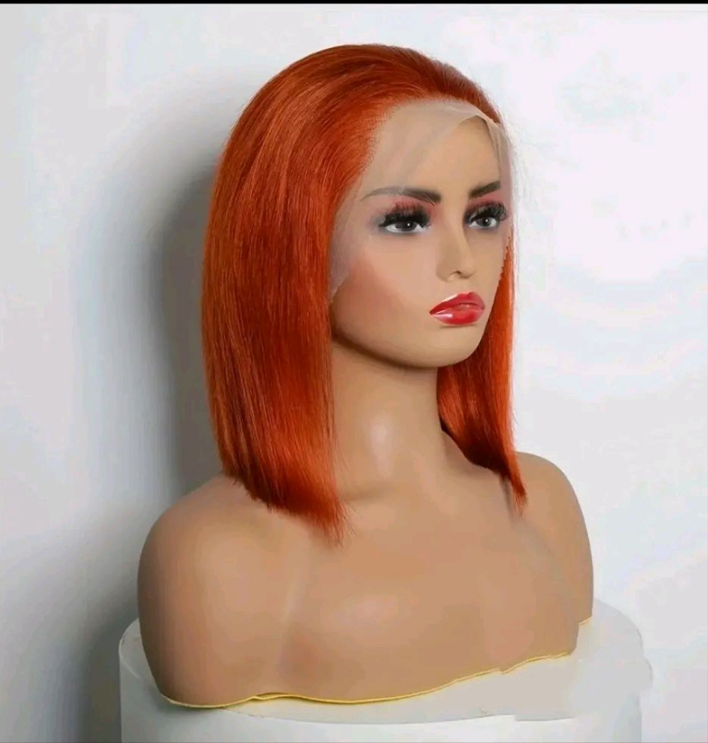 14 inches bob wig human hair 100%13×4 lace front human hair Wigs Ginger Orange Brazilian bone straight lace front wigs .