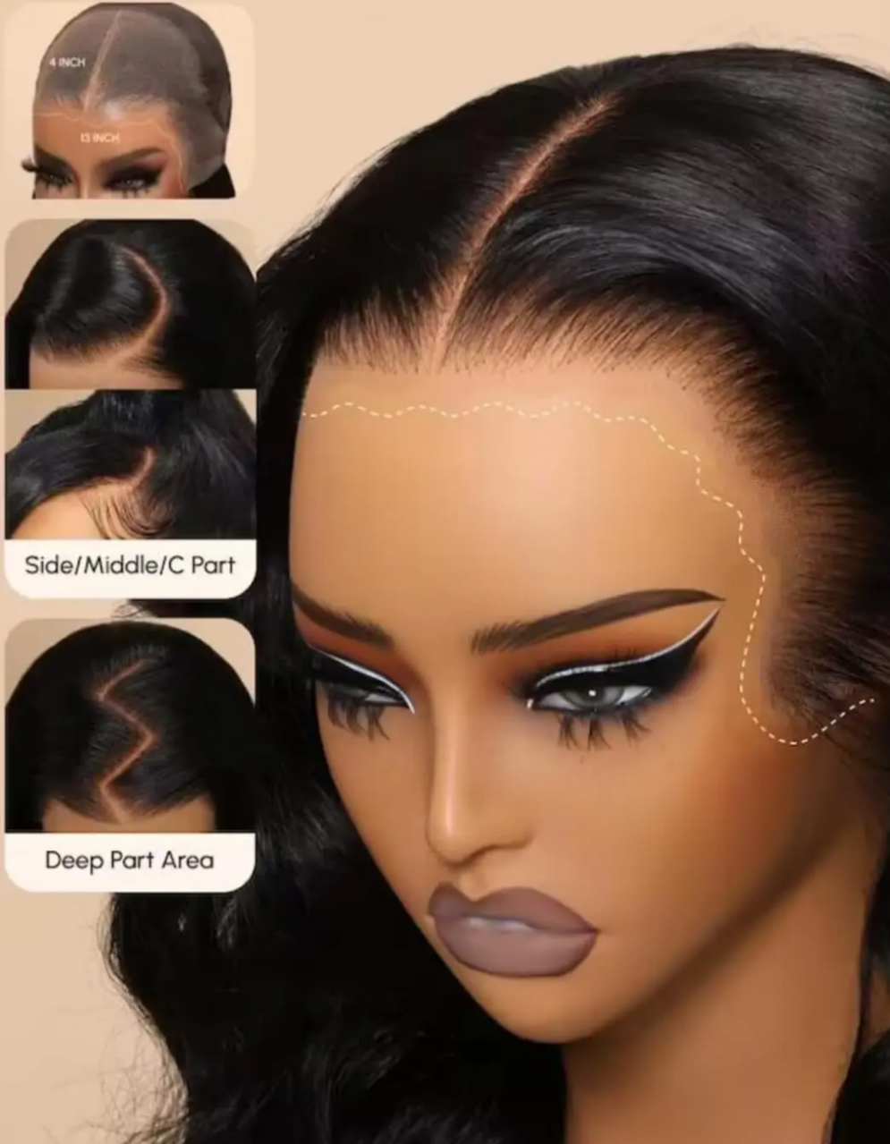 32 inchesAliwig   Seamless glueless wigs ..Natural  Straight Black Human Hair  Lace Front, 180% Density..