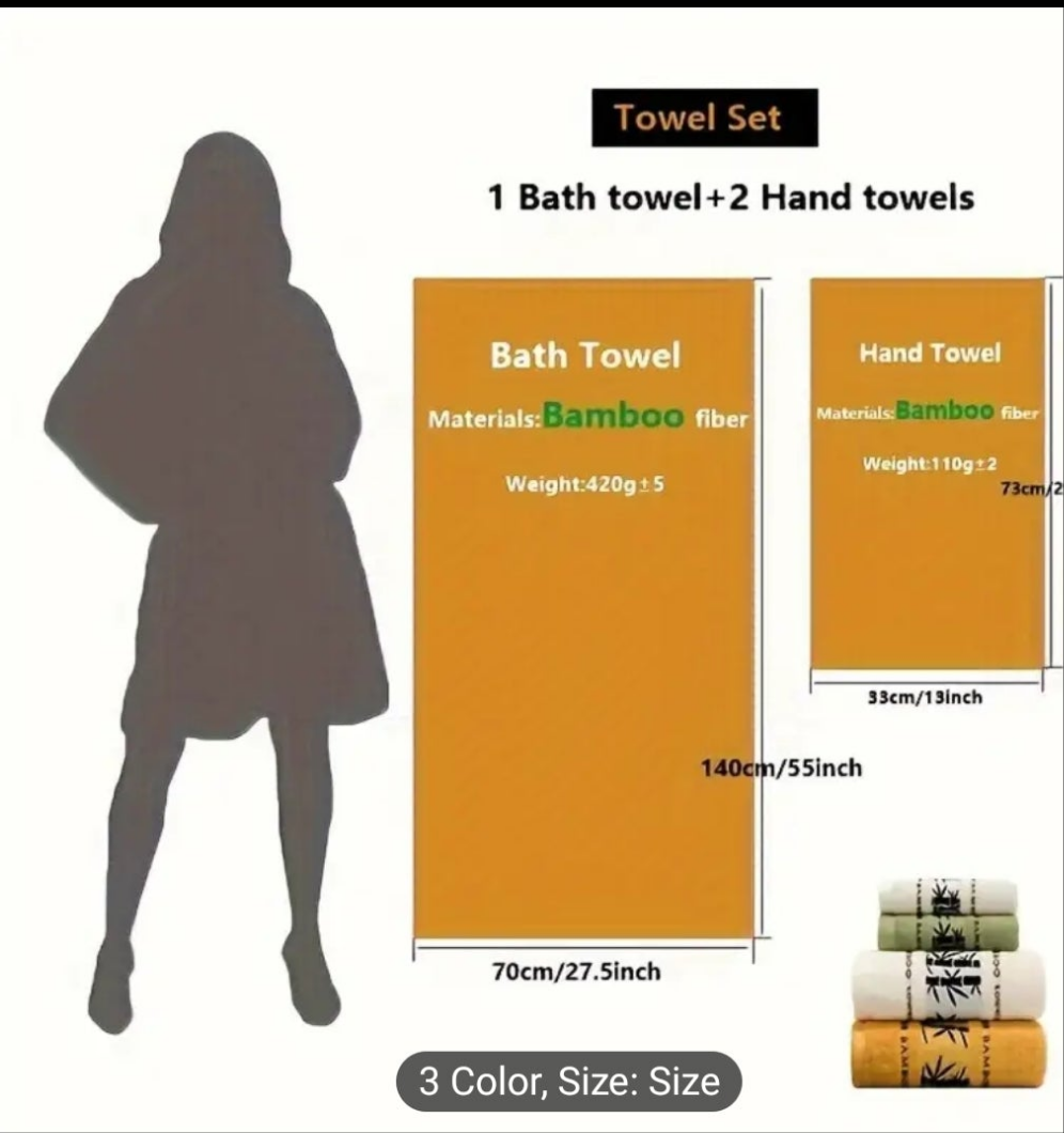 3pcs/ set Bamboo Towel, Including 1pc 27.5*55 Inch Bath Towel, 2pcs 13*29 Inch Hand Towel, Household Hand Towel Bath Towel, Bathroom Supplies, Bathroom Accessories, Wash Cloths