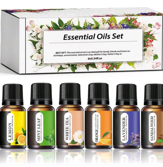 Essential Oil Set (6*0.34oz), 6 Aromatherapy Oil Gift Sets For Home Care, Reed Diffuser Oils, Fragrance, Aromatherapy, Humidifiers Lavender, Lemon, Orange, Peppermint, White Tea, Sandalwood