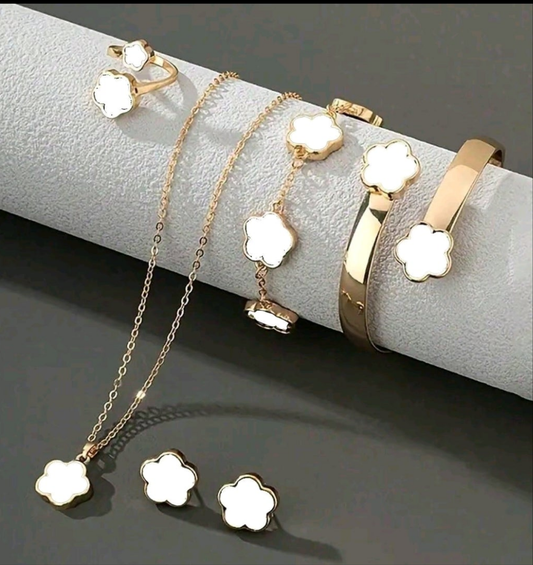 6pcs/Set Znice Lucky Clover Bracelet & Necklace Set, Suitable For Daily Wear & Party