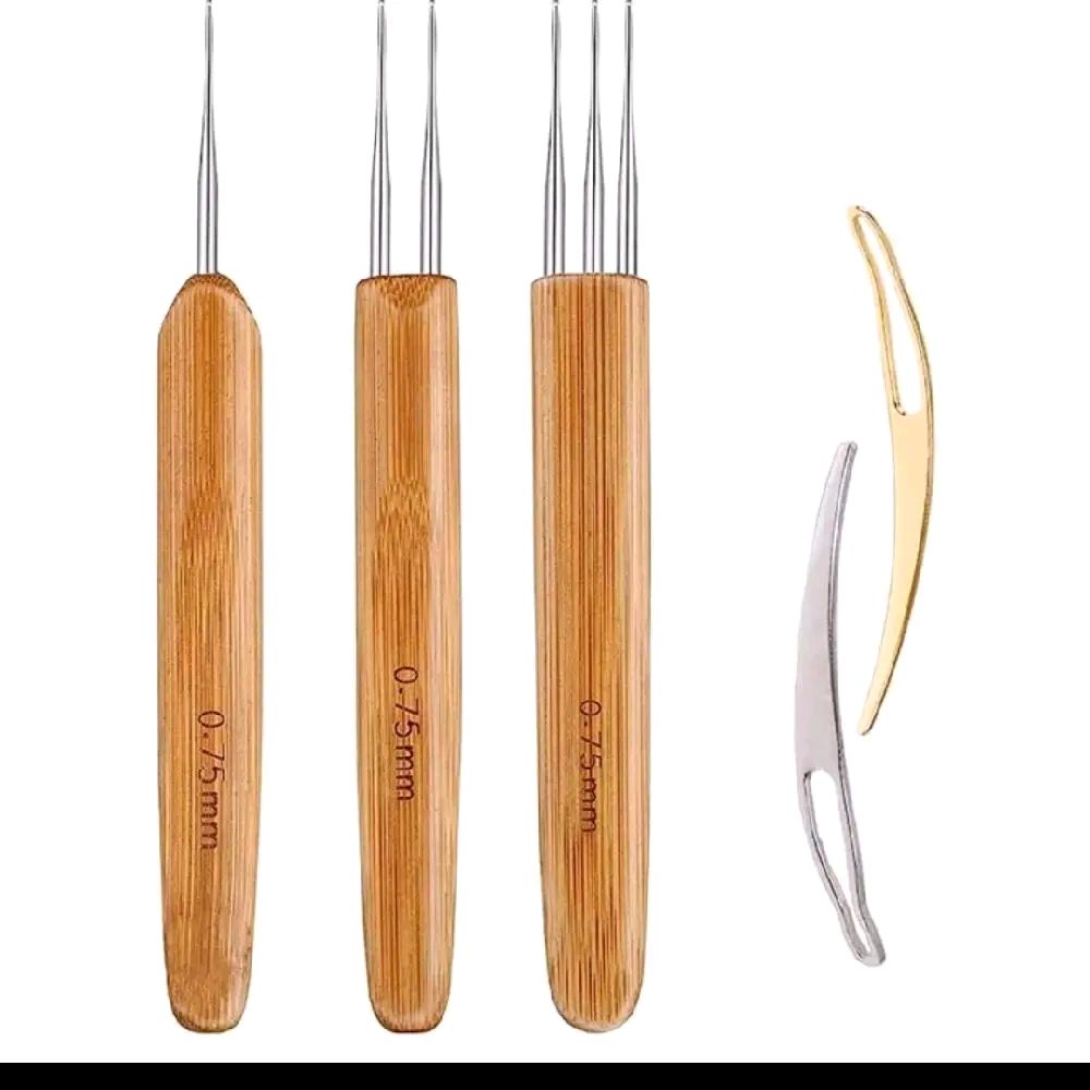 Dreadlock Crochet Hook Tool for Needle Weaving, 0.75mm Braid Hair Dreadlocks, Wooden Handle, Includes Two Hooks, Metal Pliers