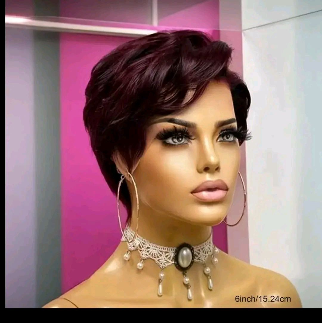 Elegant Pixie Cut Lace Front Wig for Women, 6inch 4# 99J, Natural Black 1b, Brazilian Virgin Human Hair, BrElegant Pixie Cut Lace Front Wieathable & Lightweight, Body Wave, 150% Density, Side Part & Bangs, All Ethnicities, Perfect for Daily Wear & Cosplay