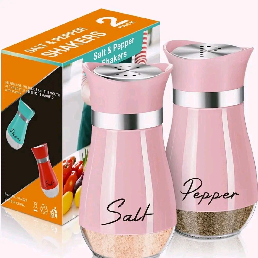 2Pcs Salt And Pepper Shakers Set,4 Oz Glass  Bottom Salt Pepper Shaker With Stainless S.
