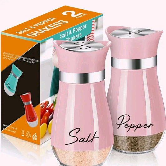 2Pcs Salt And Pepper Shakers Set,4 Oz Glass  Bottom Salt Pepper Shaker With Stainless S.