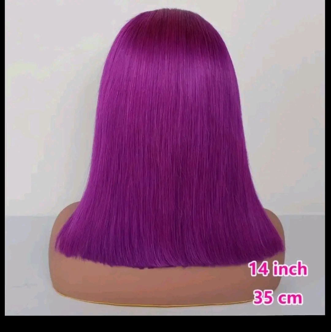 10 Inches 13x4 Purple Bob Lace Front Wig - 100% Virgin Human Hair, Straight Short Bob Style, Glueless, Pre-Plucked Hairline, 180% Densityn