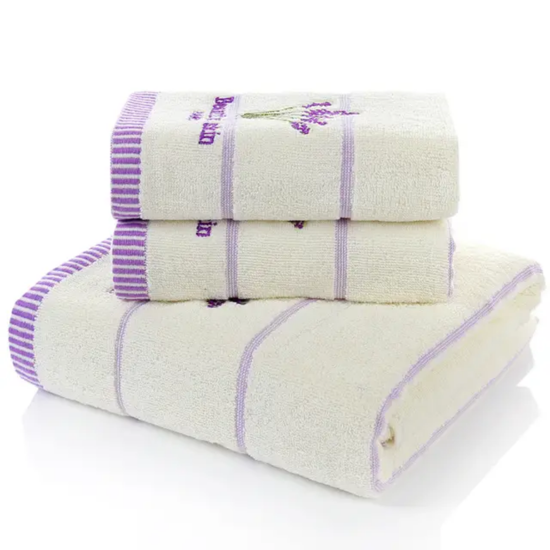 3 pcs1 lavender towel in milk white and purple