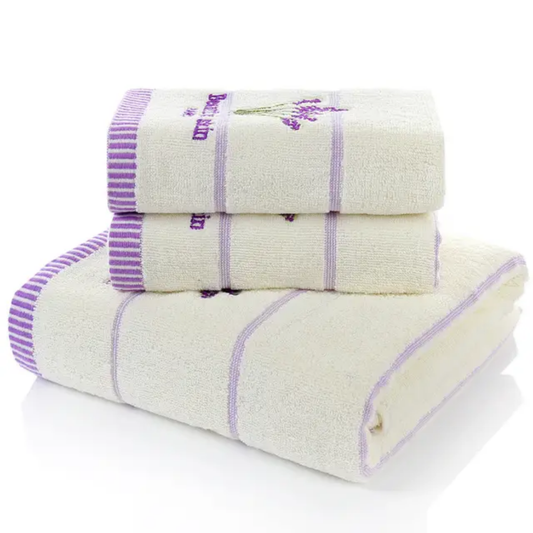 3 pcs1 lavender towel in milk white and purple