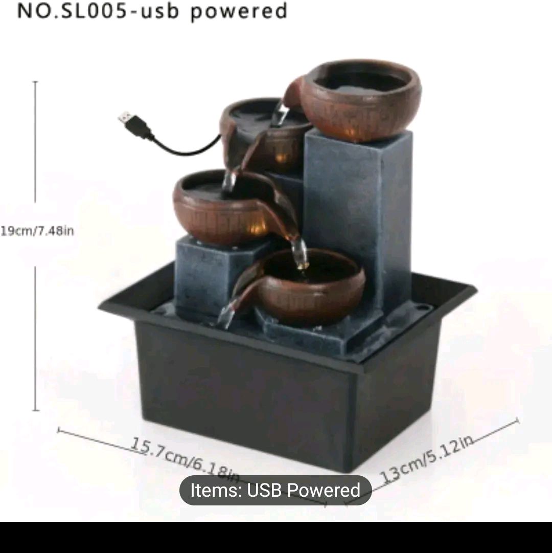 1pc Elegant Tiered Indoor Water Fountain - Resin Construction, Creative Decorative Ornament, Soothing Sound, Compact Tabletop Design, Perfect for Home, Office Desk, TV Cabinet Decor, Relaxing Ambiance Creation