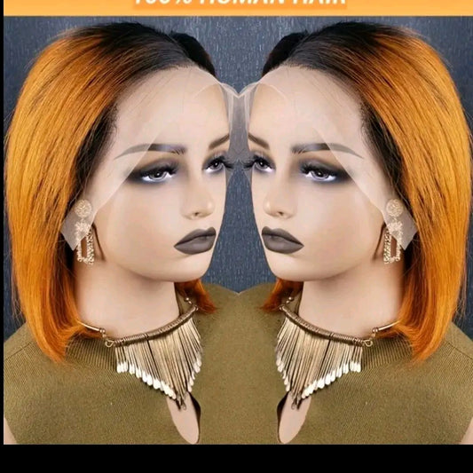 8 INCH Chic Straight Bob Wig for Women - 13x4 Lace Front, Pre-Plucked Human Hair, Natural Look & Feel, 150% Density, OT350 OT27 OT99J Color, Perfect for Halloween & Christmas