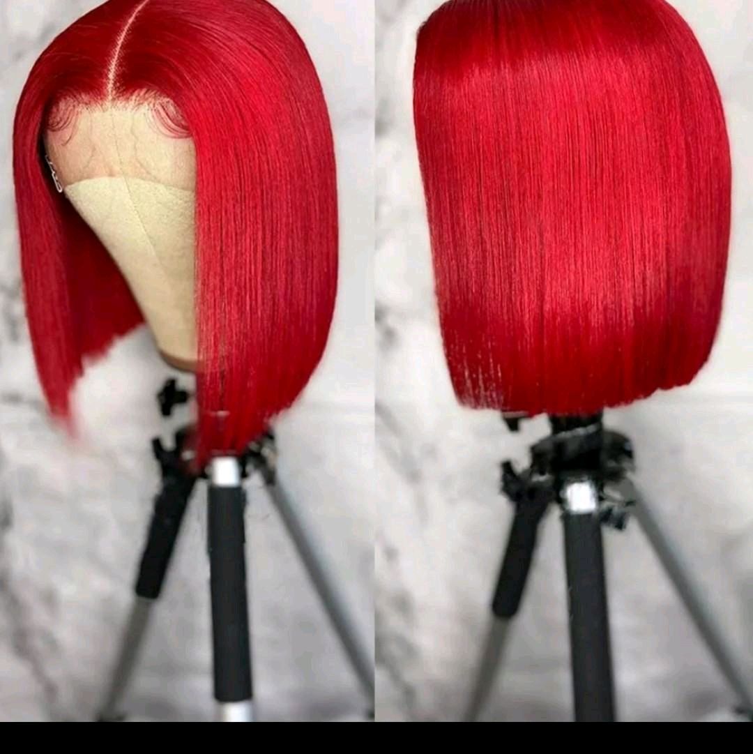 10 inches Red Bob Wig Human Hair Straight  Short Bob Lace Front. Red Bob Wig 180% Density.