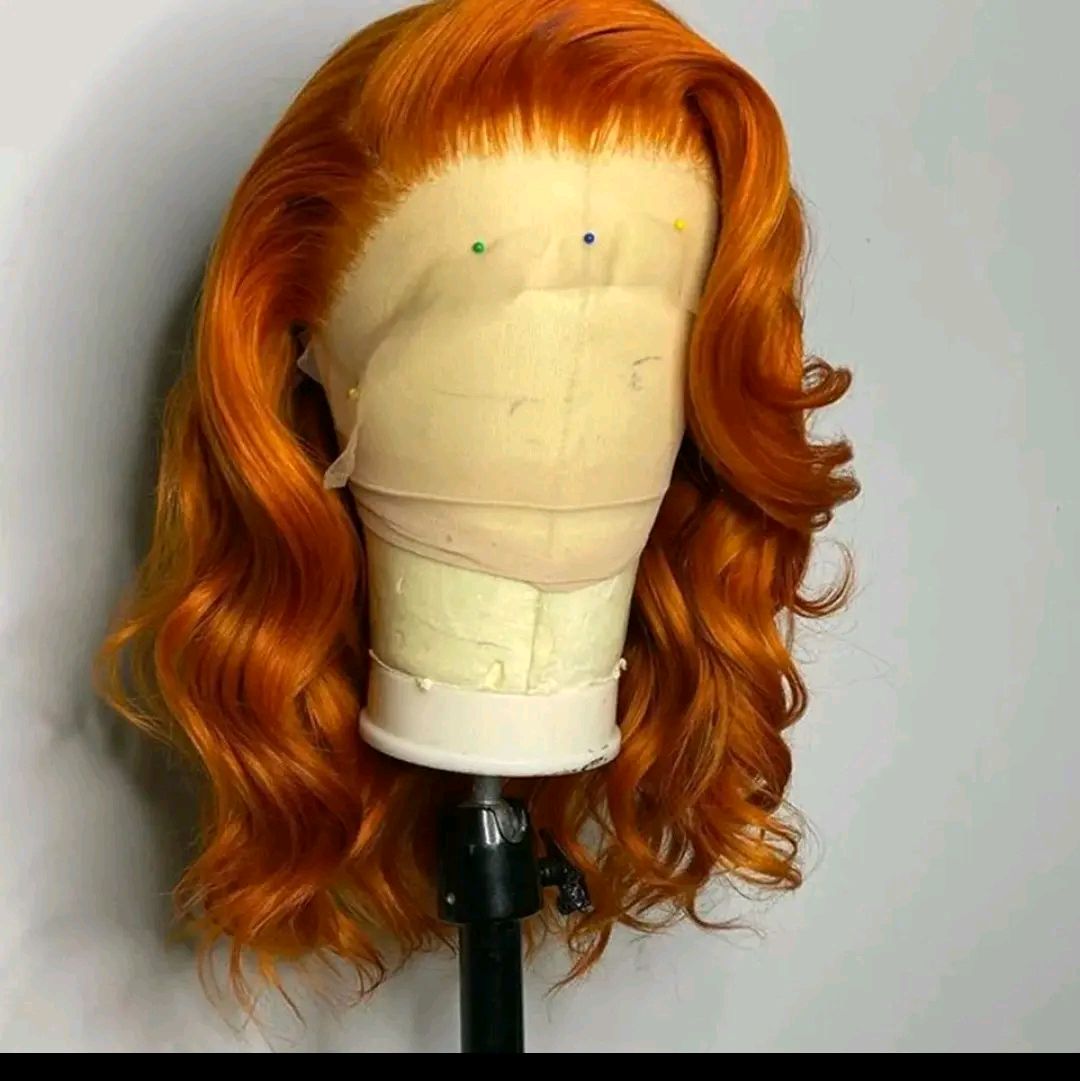 10 inches Natural Black Human Hair Bob Wig Brazilian Body Ocean wave short Bob 13×4 Lace Front  Pre Plucked Human wigs Ginger Orange Wig..