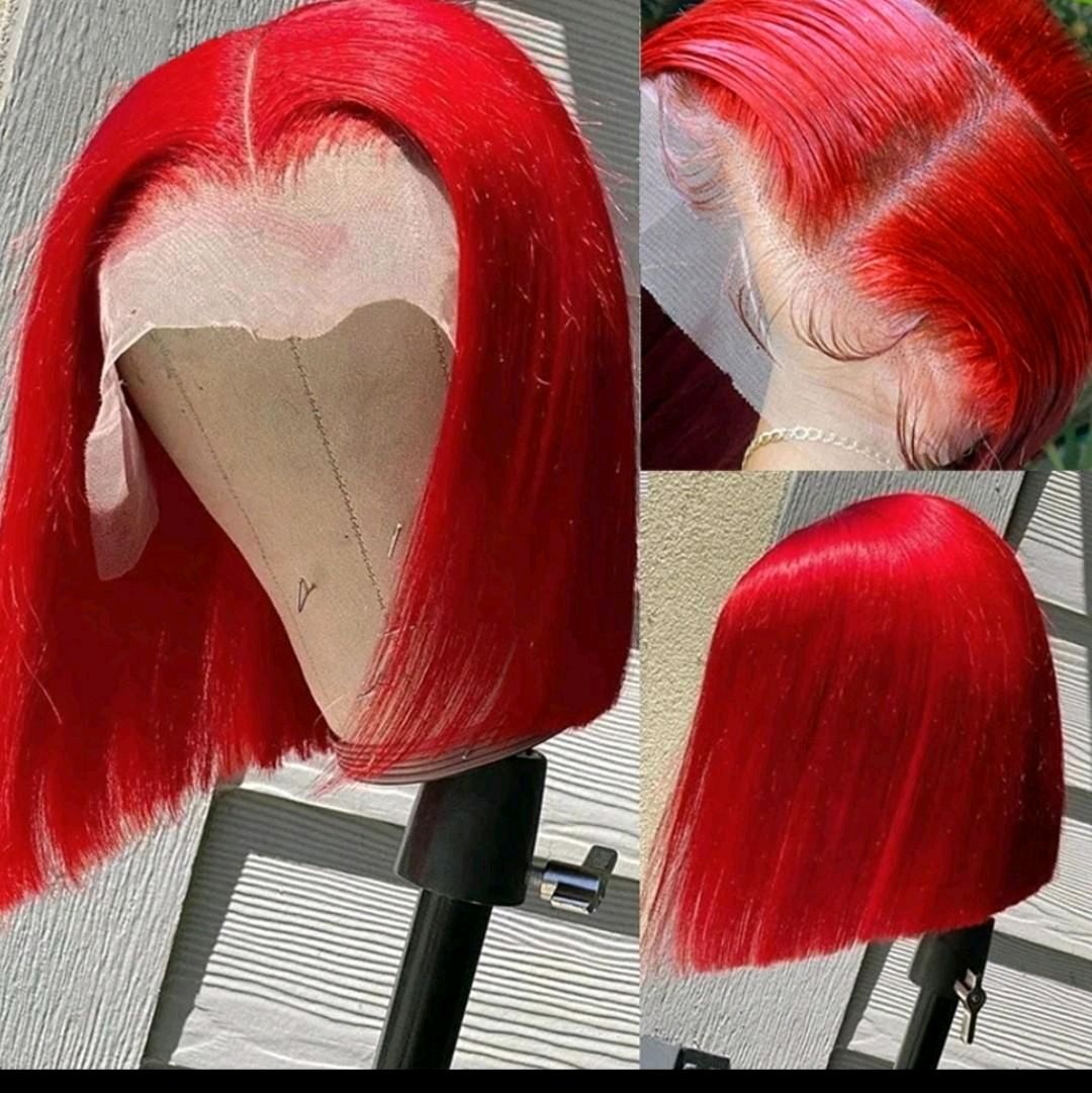 10 inches Red Bob Wig Human Hair Straight  Short Bob Lace Front. Red Bob Wig 180% Density.