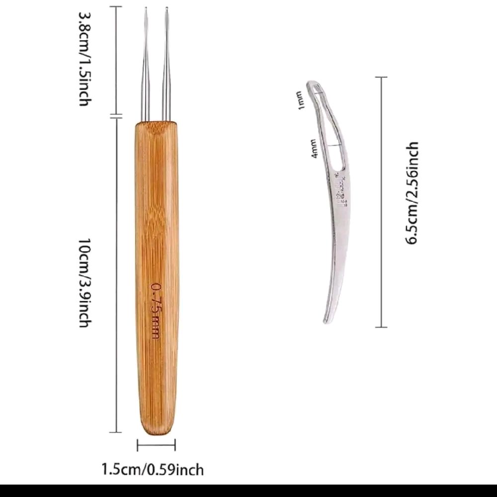 Dreadlock Crochet Hook Tool for Needle Weaving, 0.75mm Braid Hair Dreadlocks, Wooden Handle, Includes Two Hooks, Metal Pliers