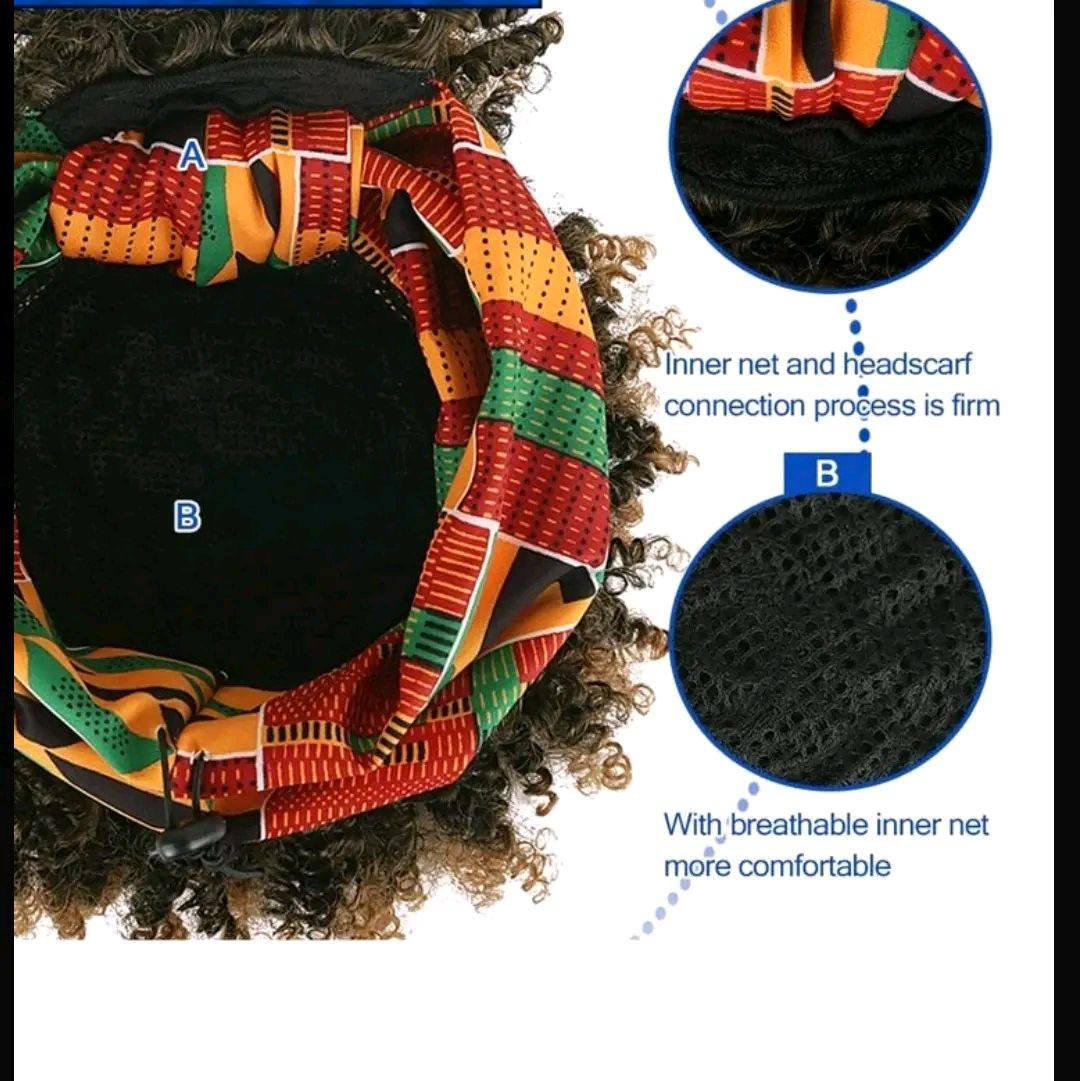 Black Scarf Hair Extension For Women, 2 In 1 Brown Hairpiece With Bangs And Scarf, Synthetic Short Curly Hair Wig, High Puff Hair Bun, Ombre Brown Full Wig With Hat, Drawstring Ponytail Hairpiece