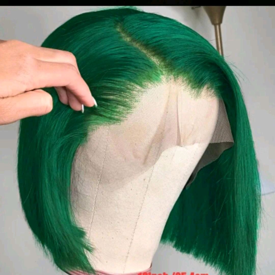 10 Inch Women's 13x4 Lace Front Bob Wig 150% Density Pre Plucked with Baby Hair - Human Hair Straight Style Basics, Transparent Lace Wig for African Ladies, Dark Green