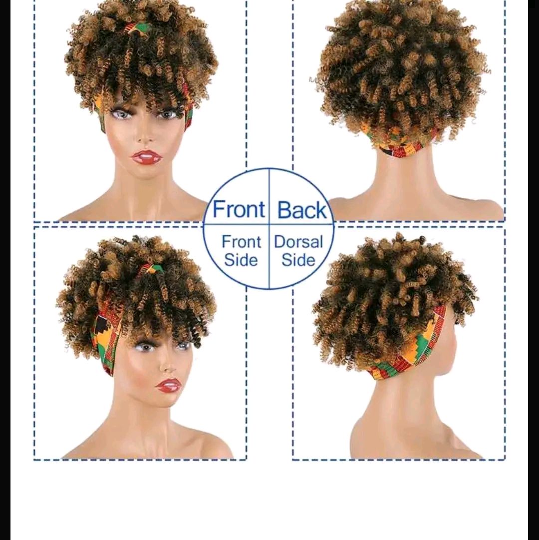 Black Scarf Hair Extension For Women, 2 In 1 Brown Hairpiece With Bangs And Scarf, Synthetic Short Curly Hair Wig, High Puff Hair Bun, Ombre Brown Full Wig With Hat, Drawstring Ponytail Hairpiece