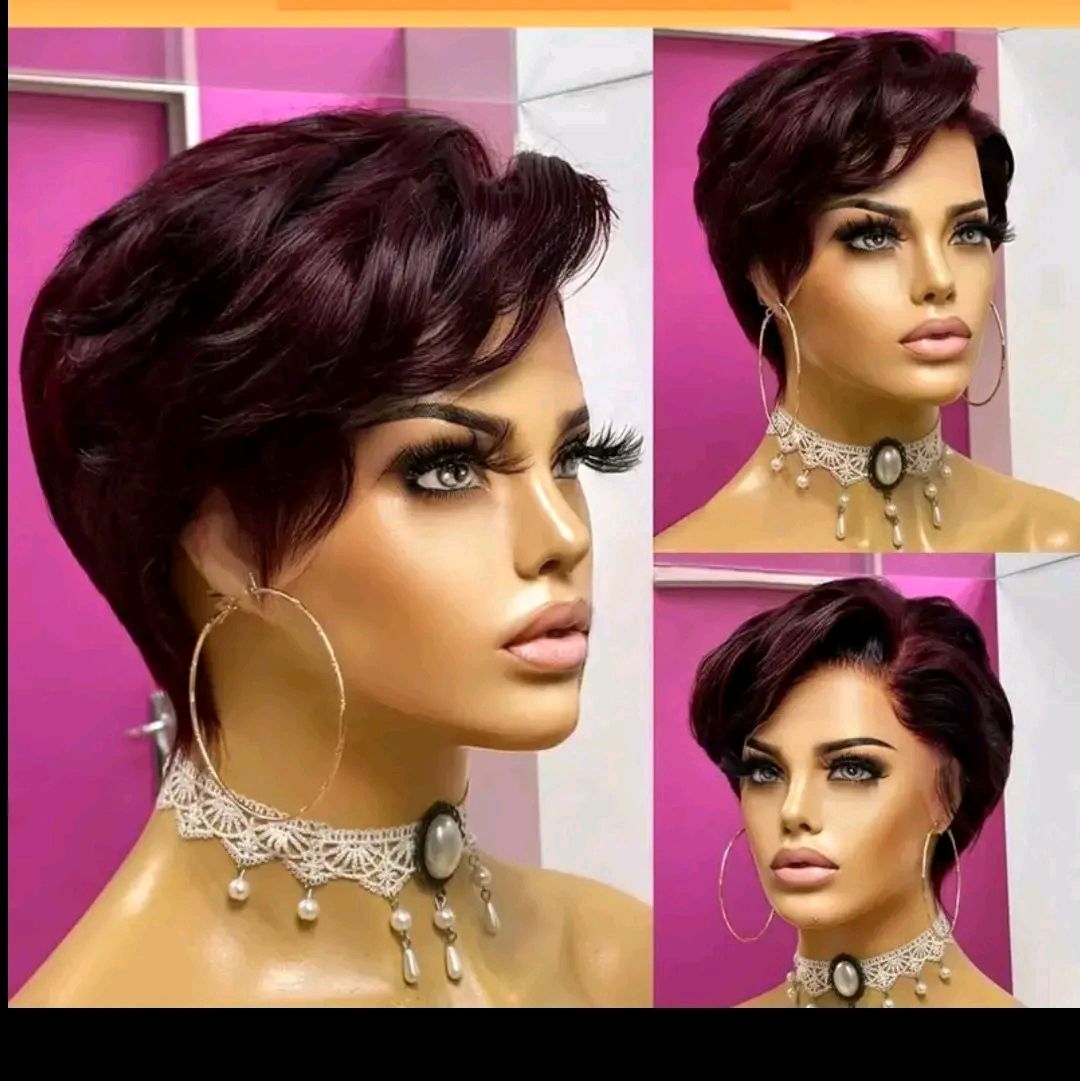 Elegant Pixie Cut Lace Front Wig for Women, 6inch 4# 99J, Natural Black 1b, Brazilian Virgin Human Hair, BrElegant Pixie Cut Lace Front Wieathable & Lightweight, Body Wave, 150% Density, Side Part & Bangs, All Ethnicities, Perfect for Daily Wear & Cosplay