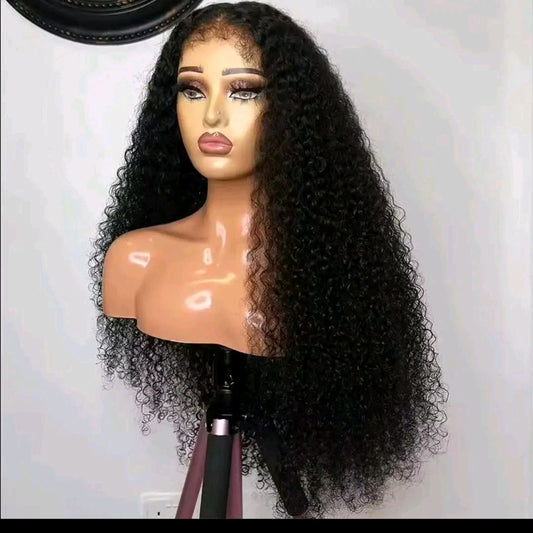30 inch Natural Kinky Curly Synthetic Black Lace Front Wig with Baby Hair for Black Women - 26"180 Density