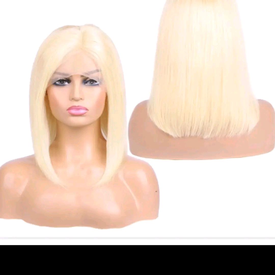 8 inches Aliwig Straight Blonde Bob wigs .Lace Front  100% Human Hair..