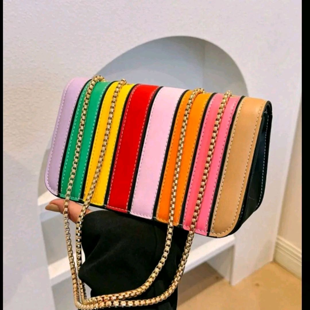 Casual Rainbow Joint Square Bag, Fashion Personality All-Match Chain Shoulder Messenger Bag, Trendy Rainbow Bag, Trendy Colorful Purse For Women