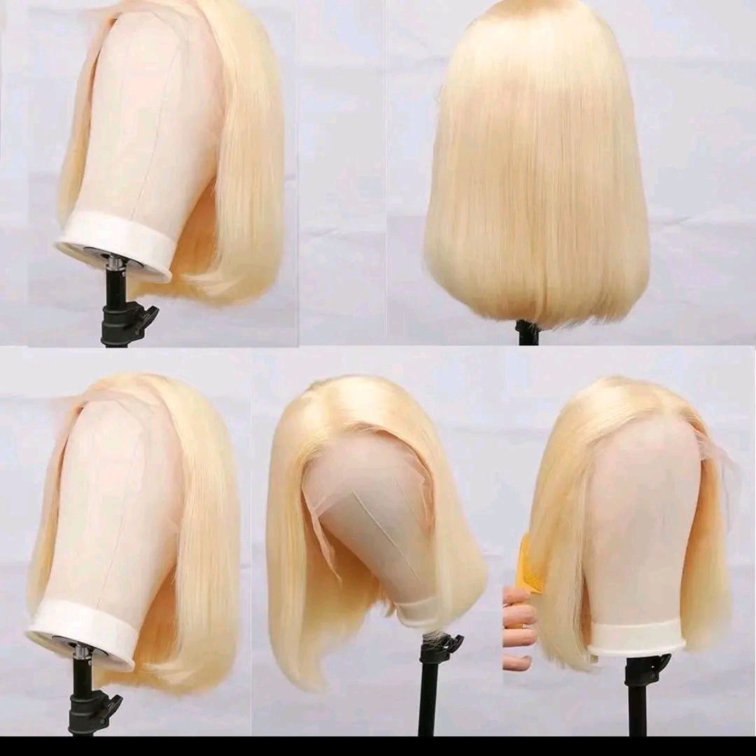 8 inches Aliwig Straight Blonde Bob wigs .Lace Front  100% Human Hair..