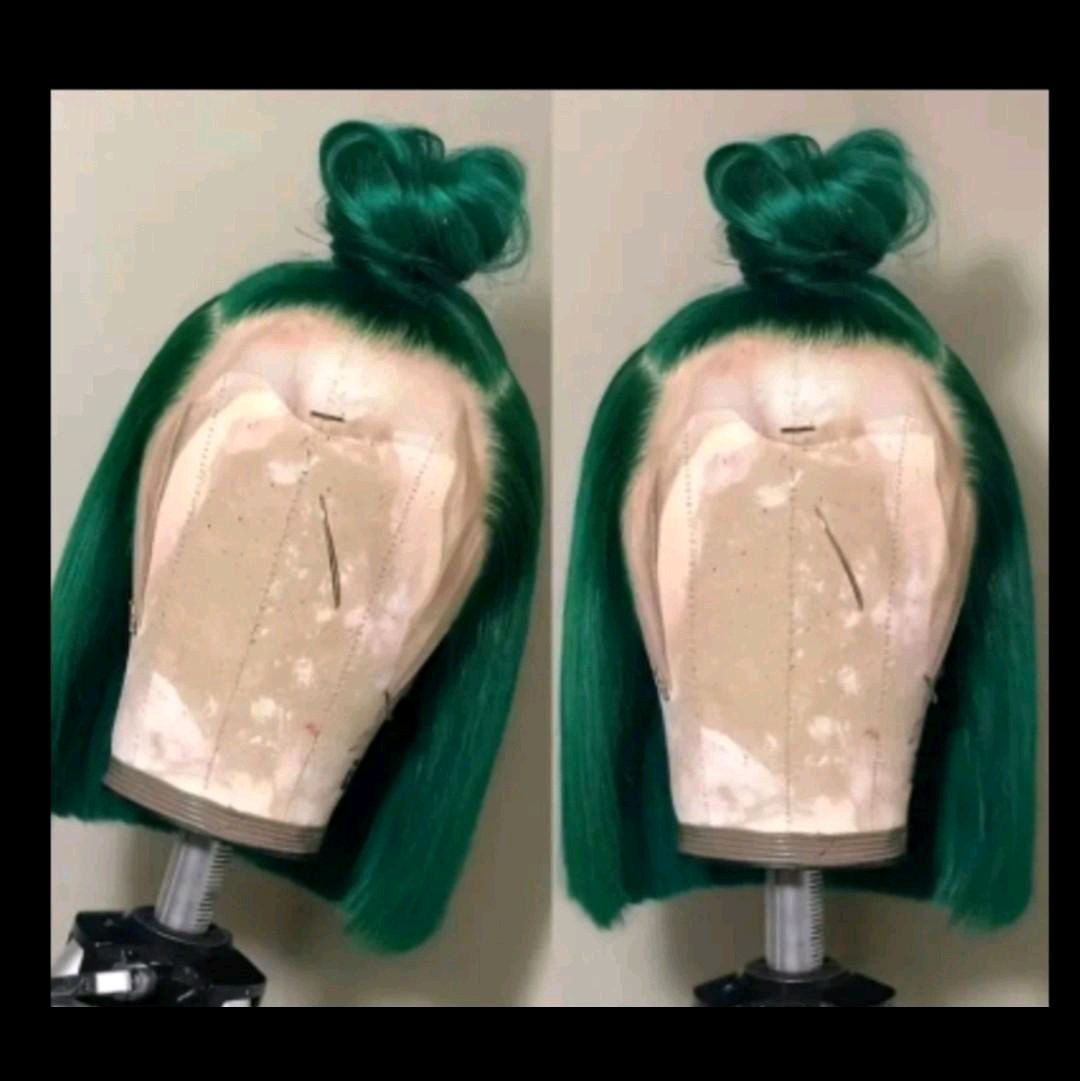 10 Inch Women's 13x4 Lace Front Bob Wig 150% Density Pre Plucked with Baby Hair - Human Hair Straight Style Basics, Transparent Lace Wig for African Ladies, Dark Green